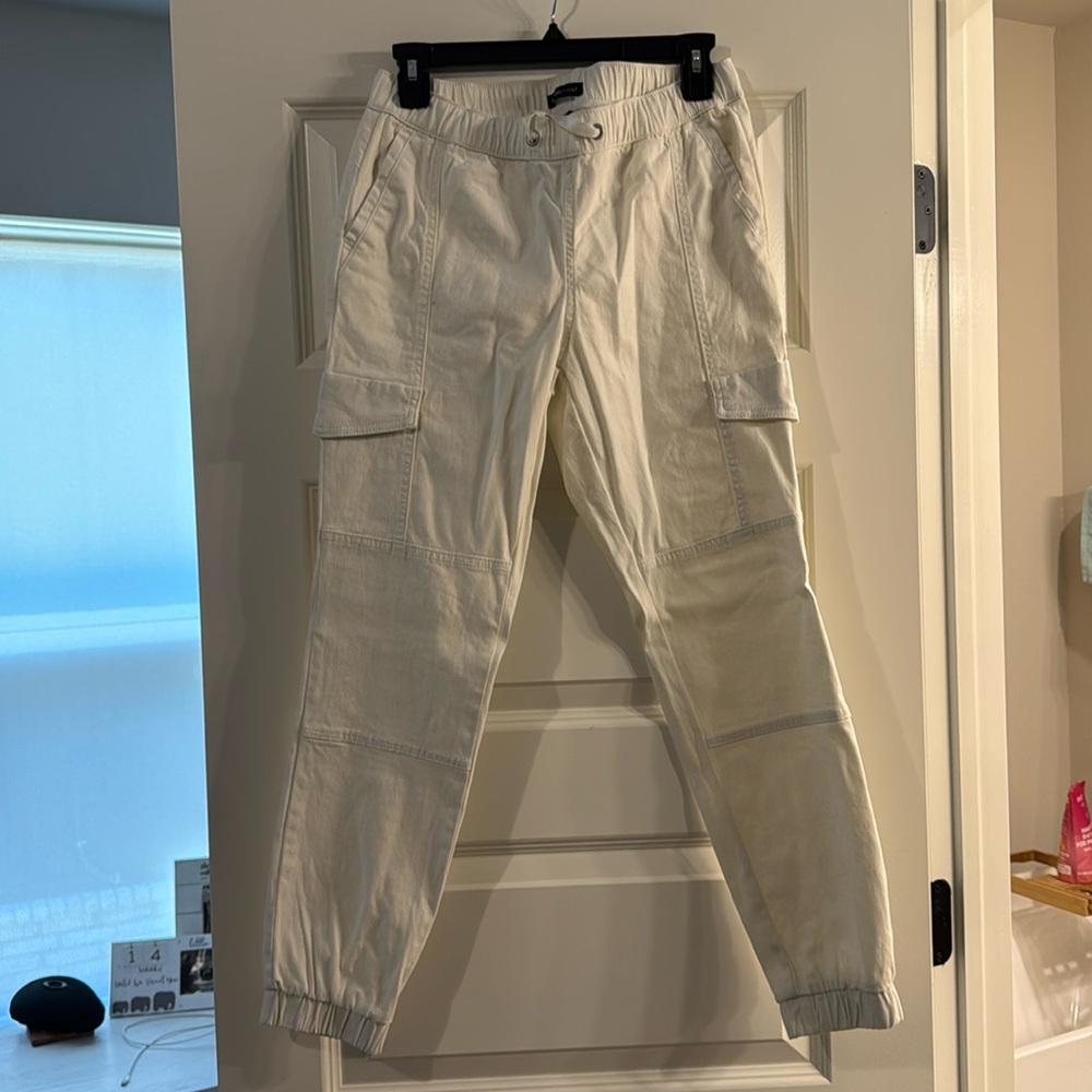 White cargo joggers